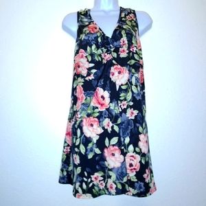 Beyond This Plane Ruched Sleeveless Floral Blouse